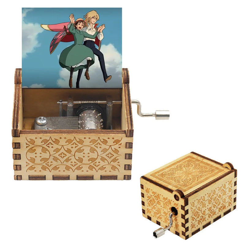 HKM-698131 Handmade Wooden Mini Music Box Featuring Moving Castle Design - Perfect Gift for All Occasions