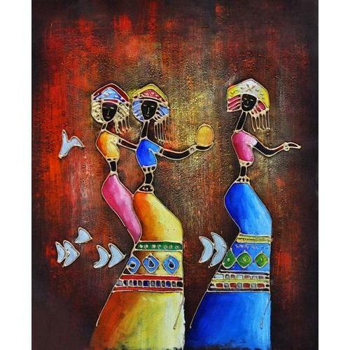 HKM-698131 Tribal Dance DIY Painting By Numbers Kit - Complete Linen Canvas Set with Brush and Paint