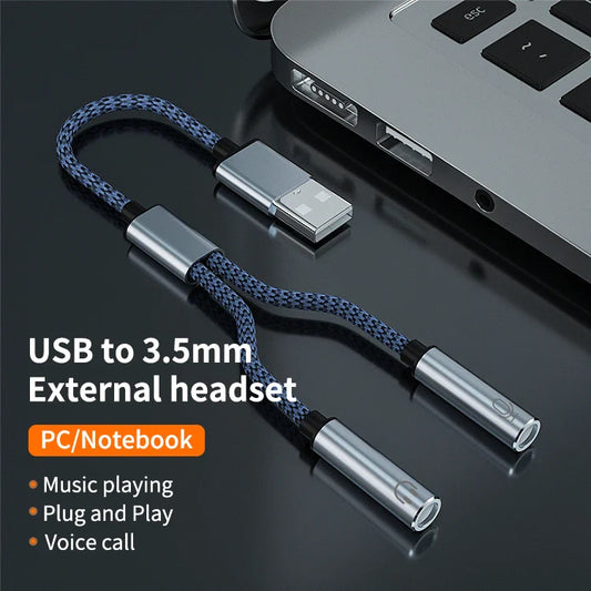 HKM-698131 USB to 3.5mm Audio Splitter Cable for Headphones and Microphones - Dual Female Connections