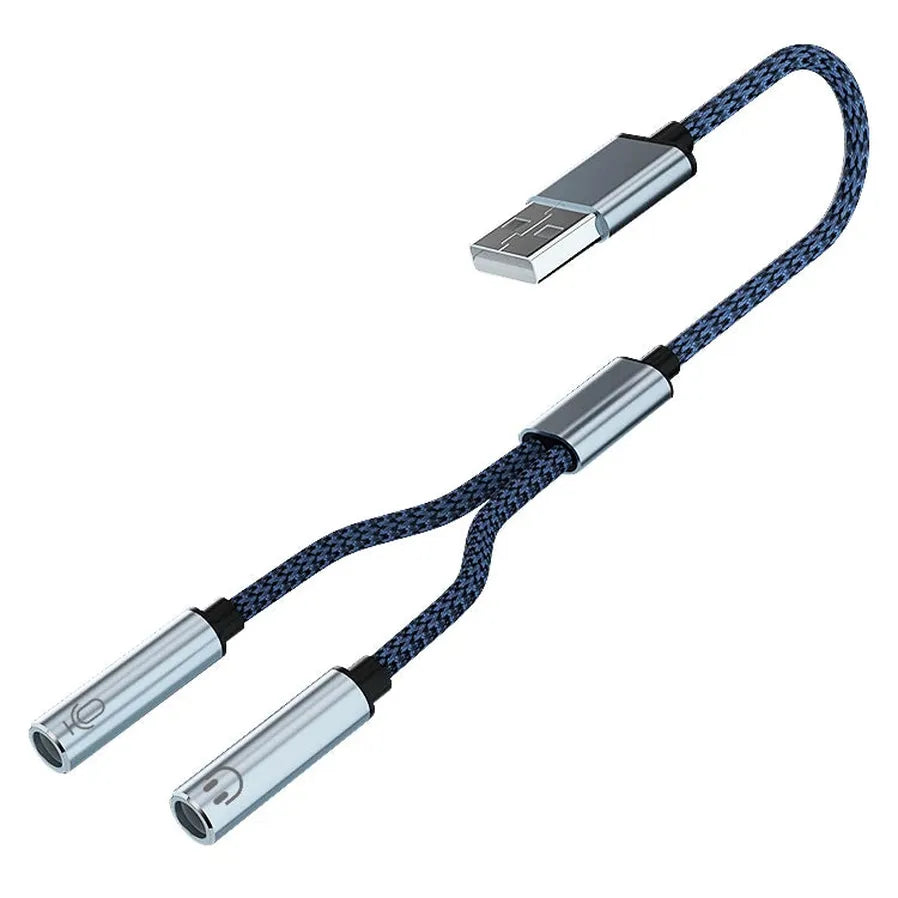 HKM-698131 USB to 3.5mm Audio Splitter Cable for Headphones and Microphones - Dual Female Connections