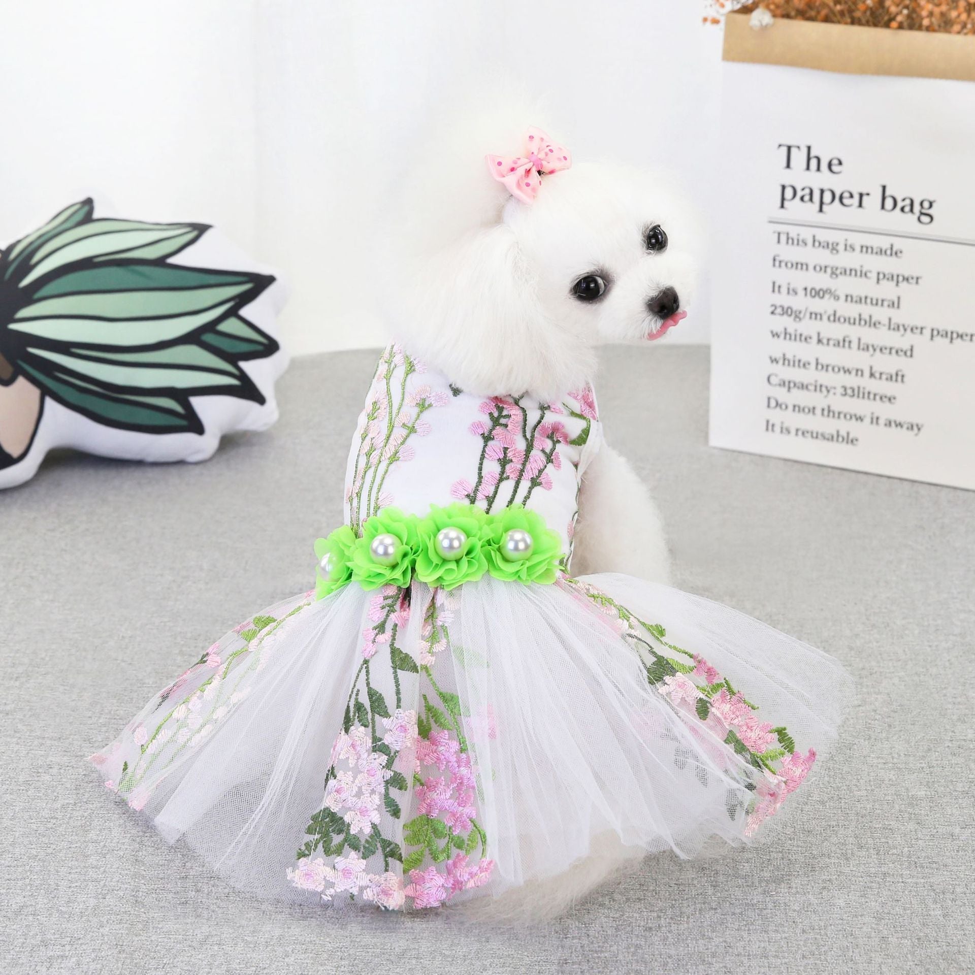 HKM-6982205 Multi-Leaf Pink Dog Dress for Weddings and Special Occasions in Various Sizes