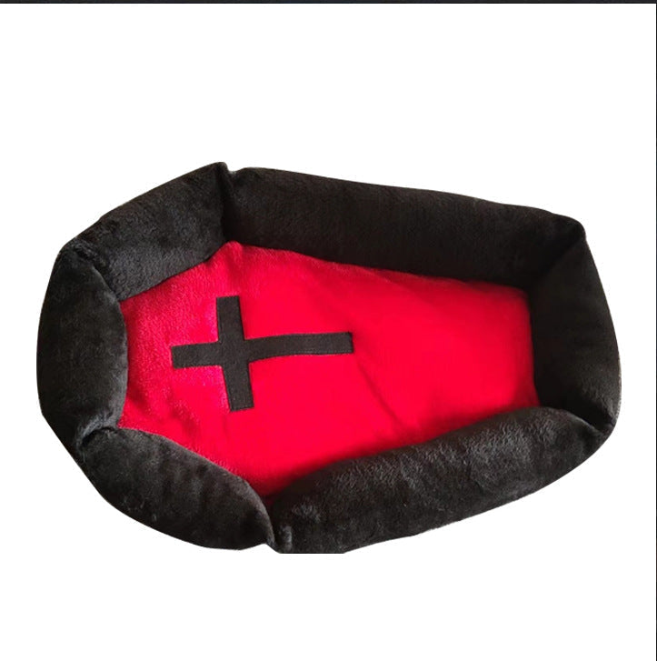 HKM-6983869 Cozy Halloween-Themed Pet Bed for Dogs and Cats - Wooden Design