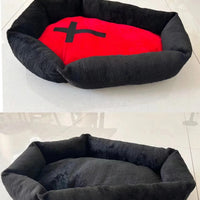 HKM-6983869 Cozy Halloween-Themed Pet Bed for Dogs and Cats - Wooden Design
