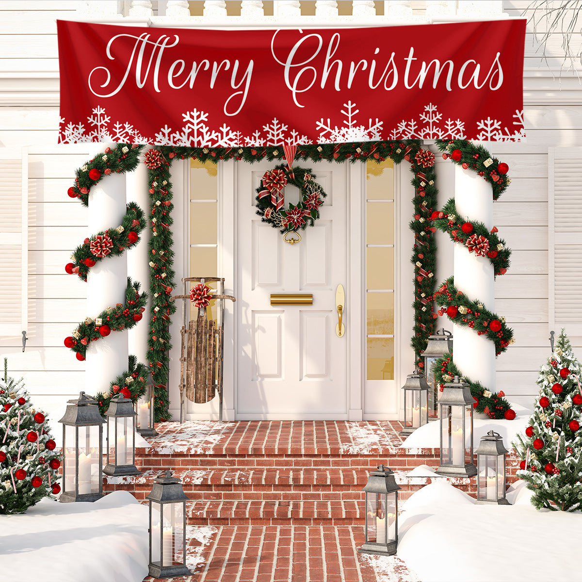 HKM-698451 Nordic White Christmas Snowflake Banner for Festive Home Decor, 50x250cm Polyester Fiber