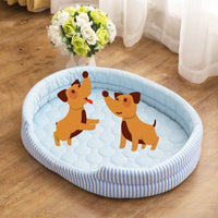 HKM-6984637 Summer Ice Silk Pet Bed Mat for Dogs in Blue and Pink, Multiple Sizes Available