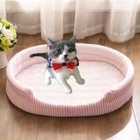 HKM-6984637 Summer Ice Silk Pet Bed Mat for Dogs in Blue and Pink, Multiple Sizes Available