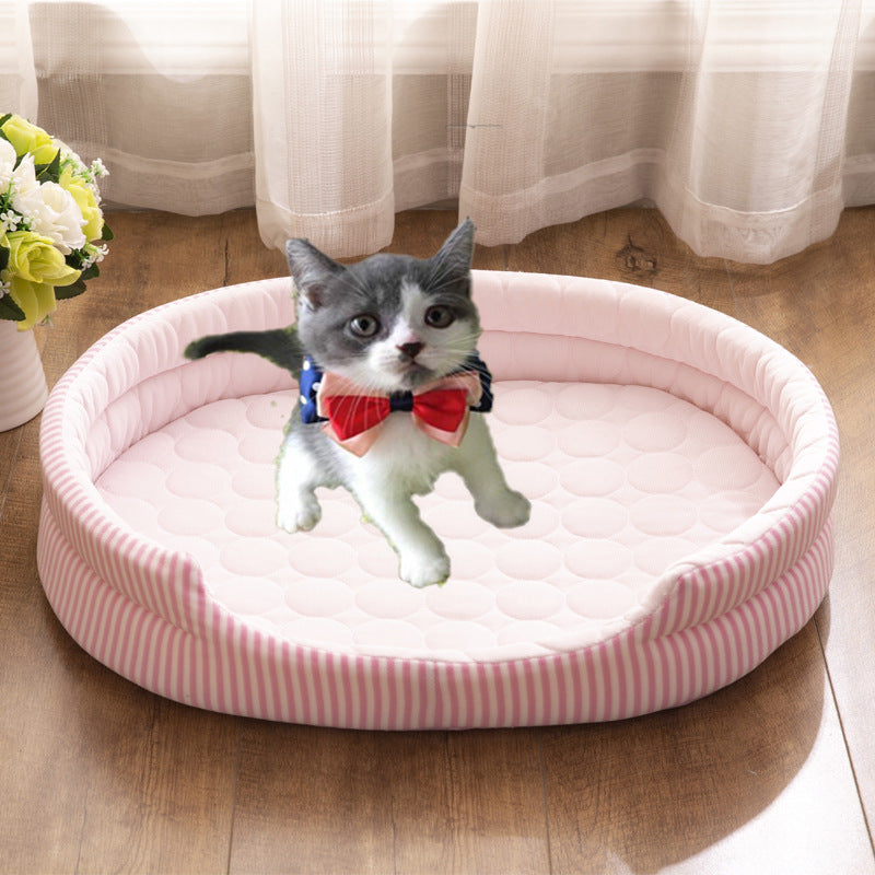 HKM-6984637 Summer Ice Silk Pet Bed Mat for Dogs in Blue and Pink, Multiple Sizes Available