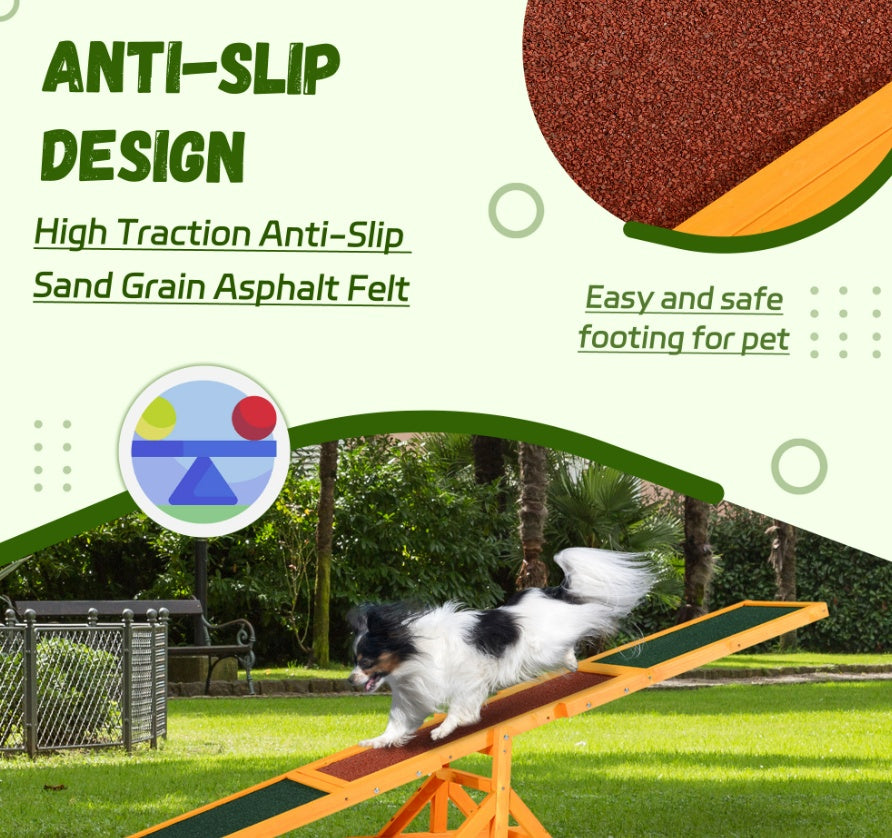HKM-6985405 Wooden Dog Agility Seesaw for Training and Exercise, Weather-Resistant, 71 Inches Long