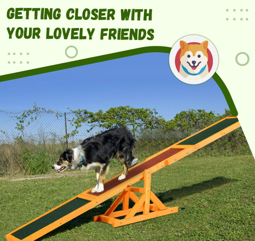 HKM-6985405 Wooden Dog Agility Seesaw for Training and Exercise, Weather-Resistant, 71 Inches Long