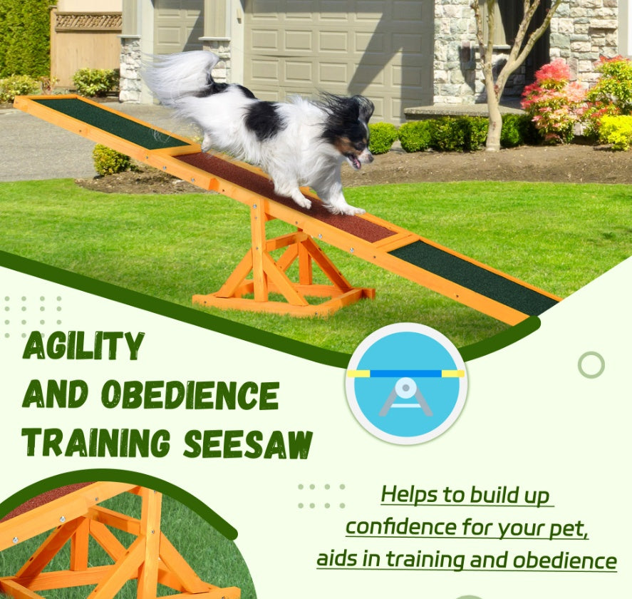 HKM-6985405 Wooden Dog Agility Seesaw for Training and Exercise, Weather-Resistant, 71 Inches Long