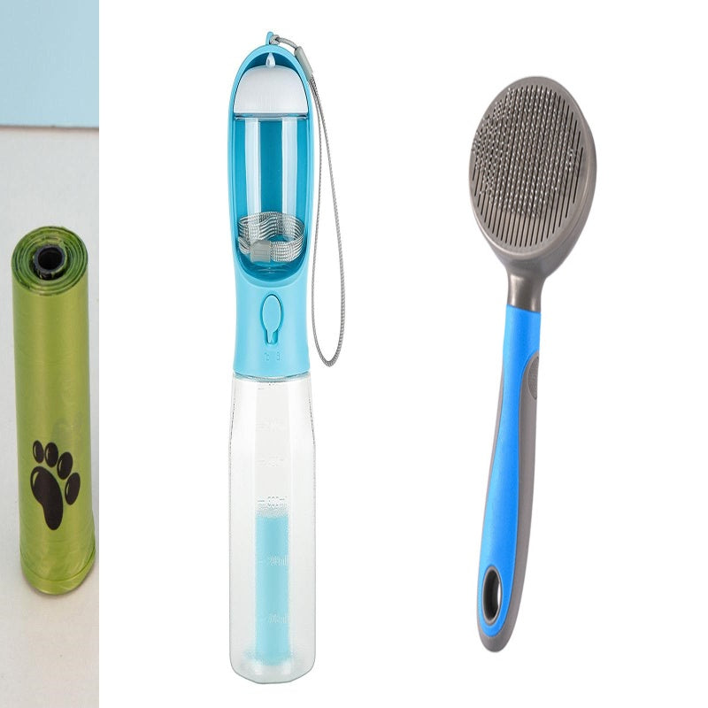 HKM-6986429 3-in-1 Portable Water Bottle & Food Feeder with Poop Dispenser for Pets - Leak-Proof, Convenient, and Compact Design