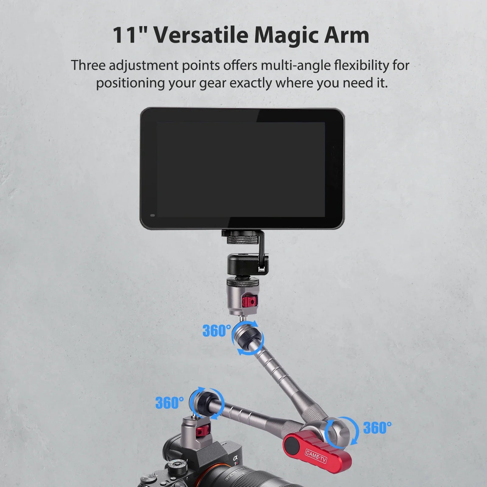 HKM-698643 11" Articulating Magic Arm with 1/4" Screw and Retractable Arri Pin for Action Cameras