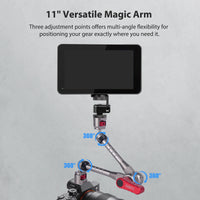 HKM-698643 11" Articulating Magic Arm with 1/4" Screw and Retractable Arri Pin for Action Cameras