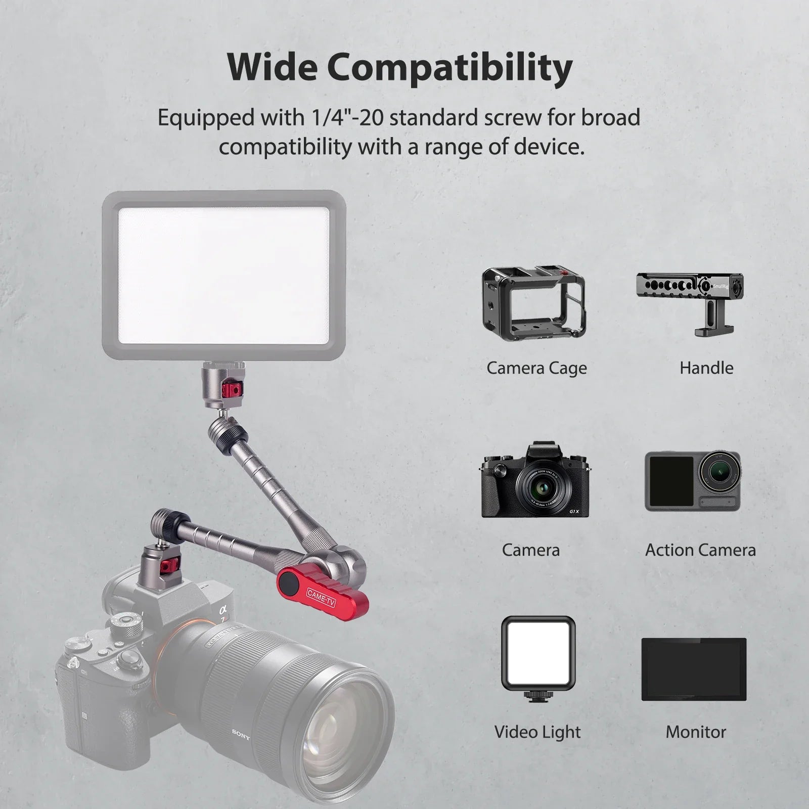 HKM-698643 11" Articulating Magic Arm with 1/4" Screw and Retractable Arri Pin for Action Cameras