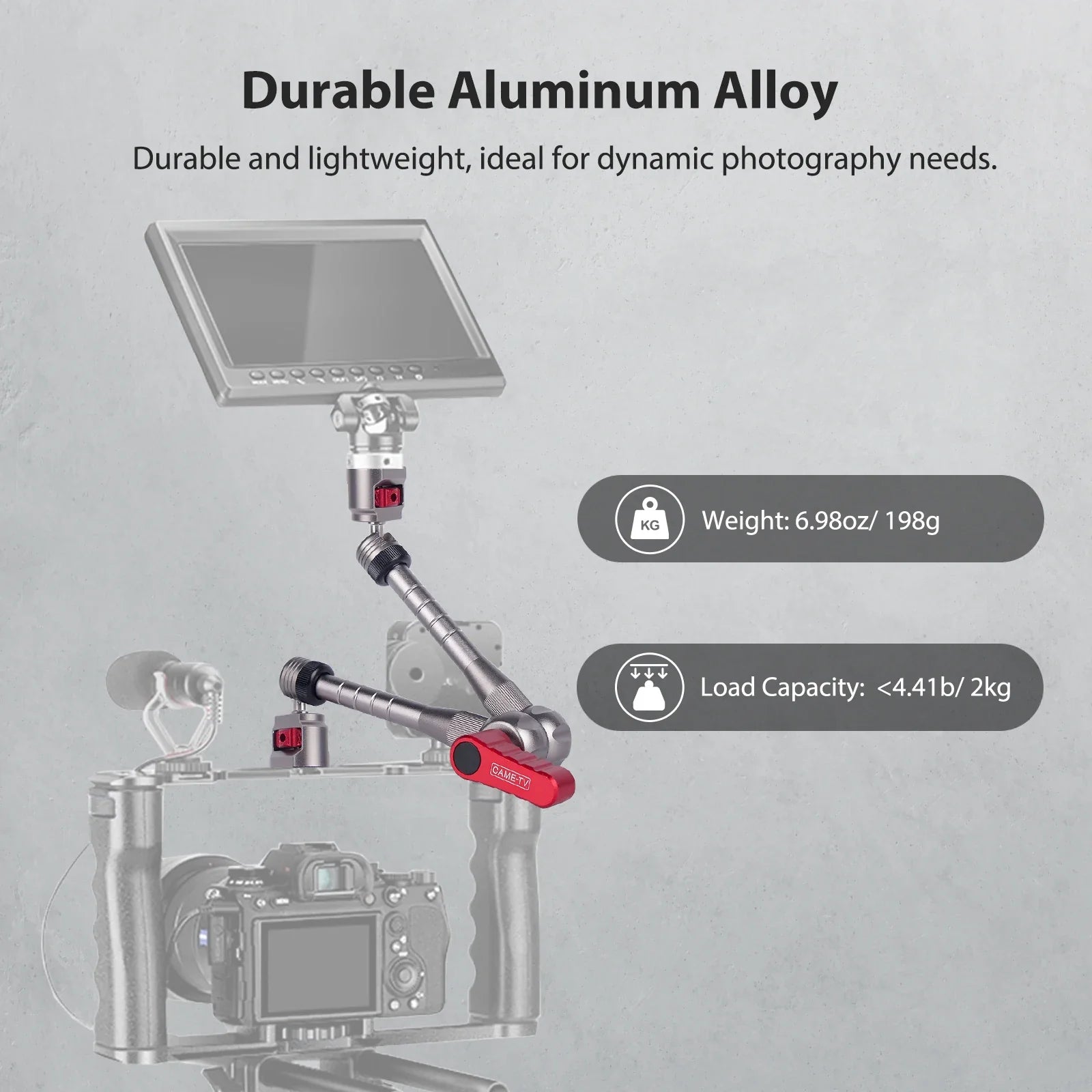 HKM-698643 11" Articulating Magic Arm with 1/4" Screw and Retractable Arri Pin for Action Cameras