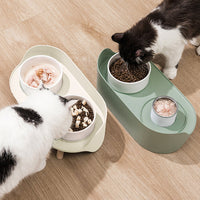 HKM-6987837 Tilted Double Pet Bowl for Cats and Dogs - Adjustable Spill-Proof Feeder with Cervical Support