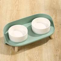 HKM-6987837 Tilted Double Pet Bowl for Cats and Dogs - Adjustable Spill-Proof Feeder with Cervical Support