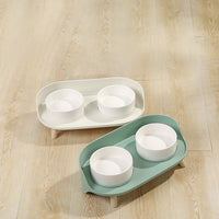 HKM-6987837 Tilted Double Pet Bowl for Cats and Dogs - Adjustable Spill-Proof Feeder with Cervical Support