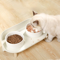 HKM-6987837 Tilted Double Pet Bowl for Cats and Dogs - Adjustable Spill-Proof Feeder with Cervical Support