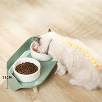 HKM-6987837 Tilted Double Pet Bowl for Cats and Dogs - Adjustable Spill-Proof Feeder with Cervical Support