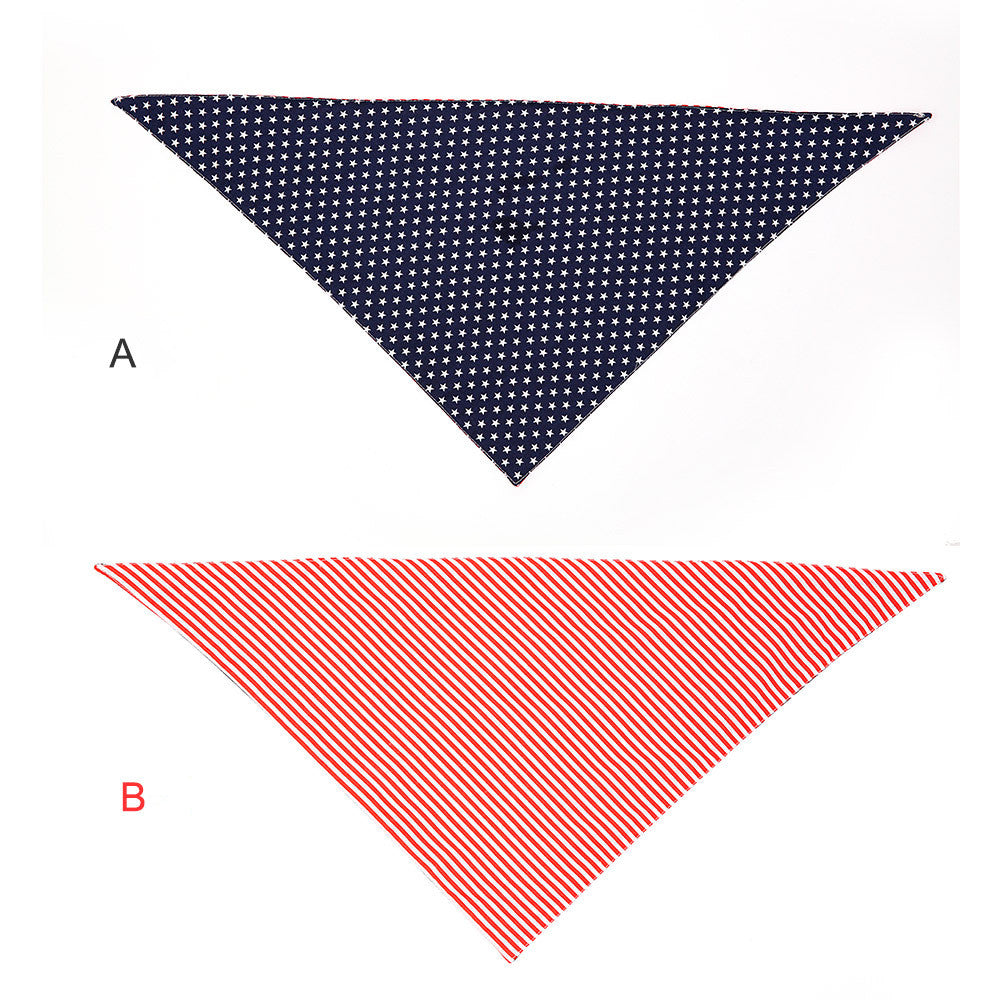 HKM-6987965 American Flag Triangle Pet Scarf - Cotton Absorbent Towel for Medium Dogs (Blue Red, 66x45cm)