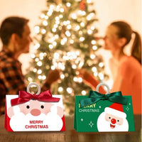 HKM-698899 Christmas Treat Boxes with Ribbon and Wooden Ring - 10 Pcs Santa Claus Design Goodie Boxes for Holiday Gifts