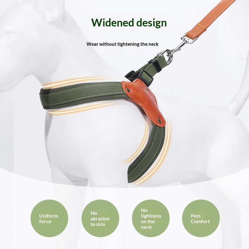HKM-6989629 Y-Shaped Anti-Escape Dog Leash with Chest Harness for Small to Medium Dogs - Military Green, Red, Black, Brown