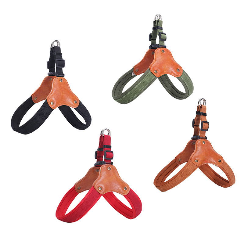 HKM-6989629 Y-Shaped Anti-Escape Dog Leash with Chest Harness for Small to Medium Dogs - Military Green, Red, Black, Brown