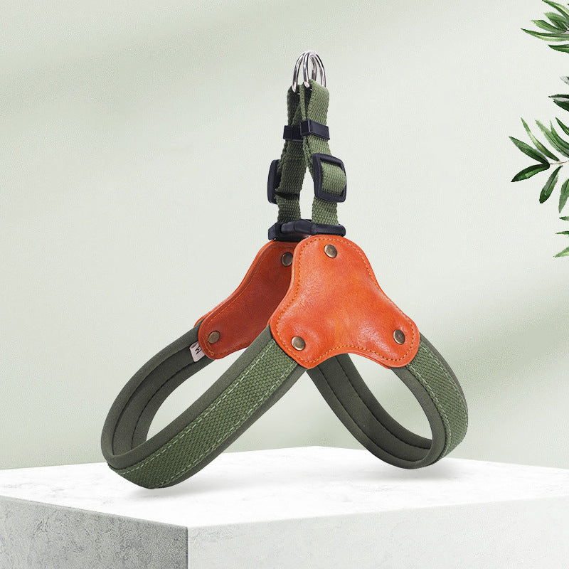 HKM-6989629 Y-Shaped Anti-Escape Dog Leash with Chest Harness for Small to Medium Dogs - Military Green, Red, Black, Brown
