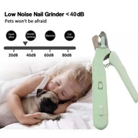 HKM-6991805 White Pet Nail Trimmer with Light - 2 in 1 Clipper and Grinder for Dogs and Cats