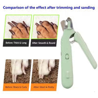 HKM-6991805 White Pet Nail Trimmer with Light - 2 in 1 Clipper and Grinder for Dogs and Cats