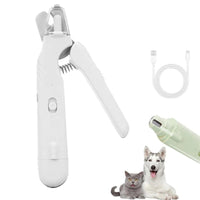 HKM-6991805 White Pet Nail Trimmer with Light - 2 in 1 Clipper and Grinder for Dogs and Cats
