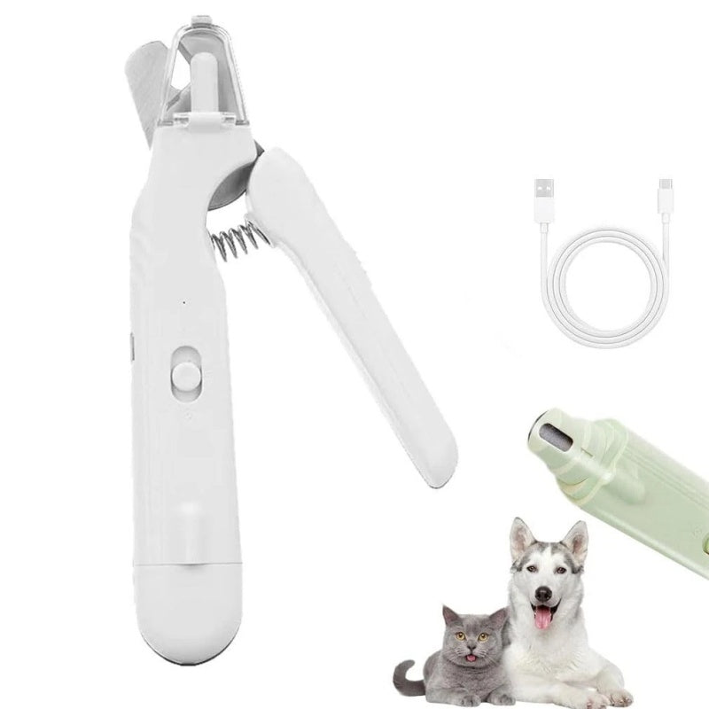 HKM-6991805 White Pet Nail Trimmer with Light - 2 in 1 Clipper and Grinder for Dogs and Cats