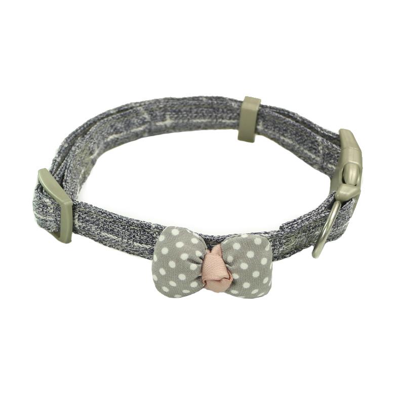 HKM-6992573 Polka Dot Bow Cat Collar in Pink, Gray, and Blue - Adjustable Cloth Design