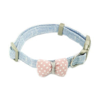 HKM-6992573 Polka Dot Bow Cat Collar in Pink, Gray, and Blue - Adjustable Cloth Design