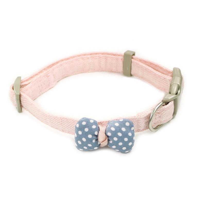 HKM-6992573 Polka Dot Bow Cat Collar in Pink, Gray, and Blue - Adjustable Cloth Design
