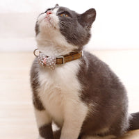 HKM-6992573 Polka Dot Bow Cat Collar in Pink, Gray, and Blue - Adjustable Cloth Design