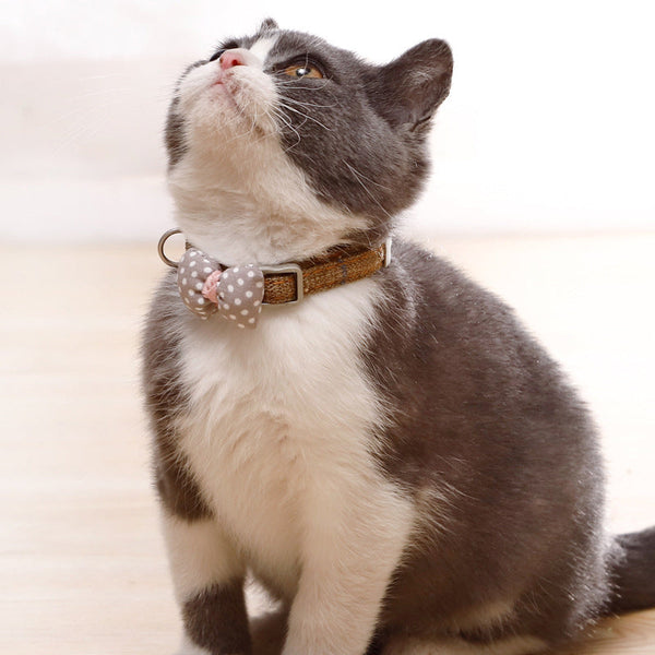 HKM-6992573 Polka Dot Bow Cat Collar in Pink, Gray, and Blue - Adjustable Cloth Design