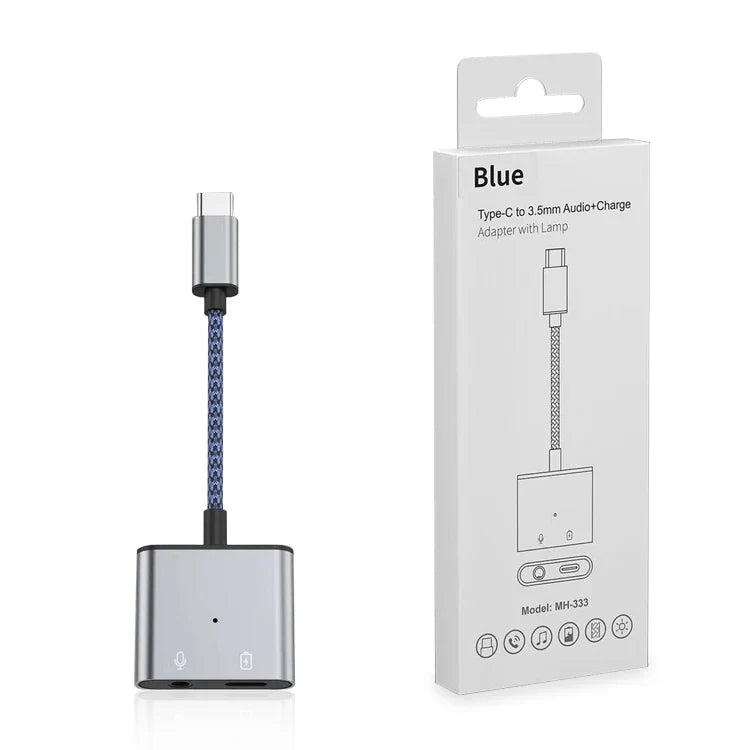 HKM-699283 2-in-1 USB-C to 3.5mm Audio Adapter for iPhone 15/15 Pro and Samsung Headphones