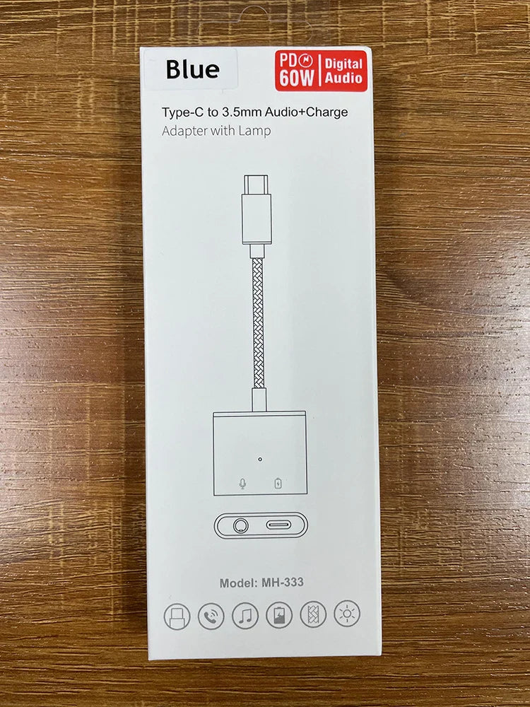 HKM-699283 2-in-1 USB-C to 3.5mm Audio Adapter for iPhone 15/15 Pro and Samsung Headphones