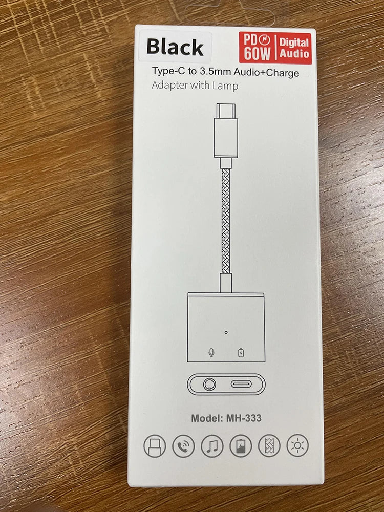 HKM-699283 2-in-1 USB-C to 3.5mm Audio Adapter for iPhone 15/15 Pro and Samsung Headphones