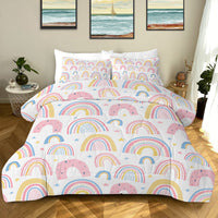 HKM-699283 Rainbow Pattern Comforter Set in Pink and Yellow with 2 Pillow Shams, Available in Twin to King Sizes