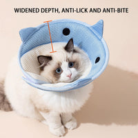HKM-6993597 Soft and Breathable Shark-Shaped Recovery Cone for Cats and Kittens, Comfortable Neck Protection for Grooming and Post-Surgery Care