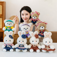 HKM-6995773 Plaid Bear Rabbit Plush Toy for Youth Couples - Cute 23CM Soft Stuffed Animal