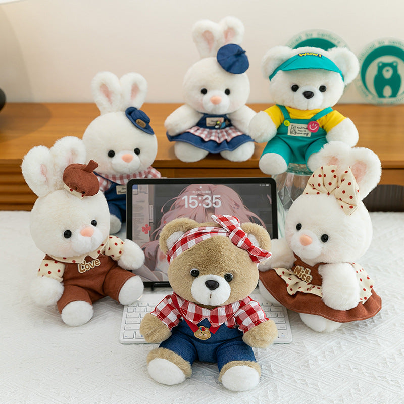 HKM-6995773 Plaid Bear Rabbit Plush Toy for Youth Couples - Cute 23CM Soft Stuffed Animal