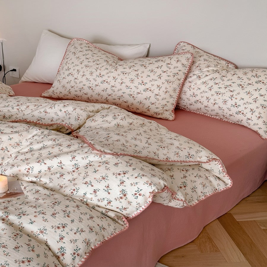HKM-699603 Soft Double-Layer Cotton Four-Piece Bedding Set with Reactive Printing - Multiple Sizes Available