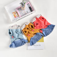 HKM-6996669 Pleated Skirt Dress for Pets in Blue, Red, Yellow ¨C Arctic Velvet and Denim, Sizes XS-XXL