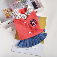 HKM-6996669 Pleated Skirt Dress for Pets in Blue, Red, Yellow ¨C Arctic Velvet and Denim, Sizes XS-XXL