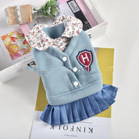 HKM-6996669 Pleated Skirt Dress for Pets in Blue, Red, Yellow ¨C Arctic Velvet and Denim, Sizes XS-XXL