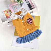 HKM-6996669 Pleated Skirt Dress for Pets in Blue, Red, Yellow ¨C Arctic Velvet and Denim, Sizes XS-XXL